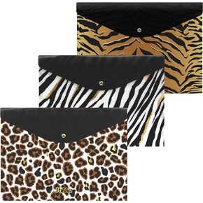 Pukka Pad Wild A4 Stud Wallets – File Storage Folder – 23.5 x 32cm – Pack of 3 Assorted Animal Print Designs