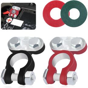 2PCS Adjustable Car Battery Terminal Connectors,Galvanized Negative/Positive Battery Terminal with Insulating Pad,Universal Automotive Replacement Battery Terminals & Ends