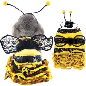 Dog Bee Costume Halloween Costumes for Dogs, Halloween Bee Dog Costume Pet Bumblebee Dress Costume, Dog Bumblebee Costume Funny Pet Halloween Outfit with Cap for Small Medium Dogs Cats