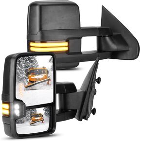 Towing Mirrors Fit for Chevrolet for Silverado Fit for GMC for Sierra 1500 2014-2018 for Sierra for Silverado 2500 3500 HD 2015-2018 with Power heated Smoke Turn Signal Running Light Set of 2