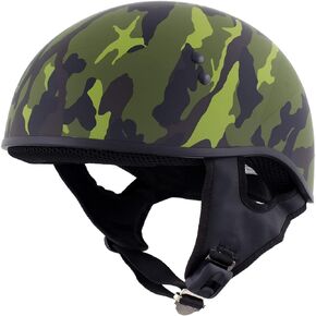 Hot Leathers HLD1049 Camo Matte' Matte Green Motorcycle DOT Approved Skull Cap Half Helmet for Men and Women Biker