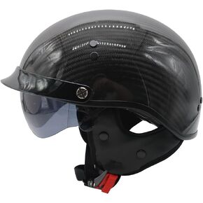 Motorcycle Half Helmet,with Open Face Sun Visor,Carbon Fiber Material Lightweight DOT Approved