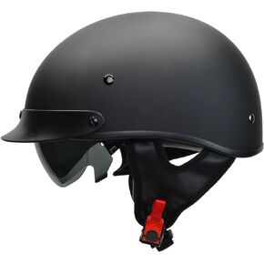 Vega Helmets 7800-055 Warrior Motorcycle Half Helmet with Sunshield for Men & Women, Adjustable Size Dial DOT Half Face Skull Cap for Bike Cruiser Chopper Moped Scooter ATV (X-Large, Matte Black)