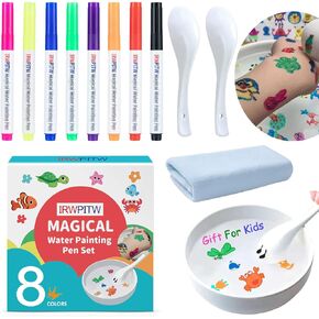 Magic Drawing Pen Bundle, 12 Colors Magical Water Painting Pens for Kids, Kiddies Create Magic Pen Floating Ink Drawings Set with Spoons and Towel, Tattoo Water Marker Gifts for Boys and Girls