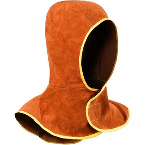 Welding Hood Leather - Cowhide Split Leather Welding Caps with Neck Shoulder Drape - Head Protection for Men & Women, Brown