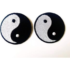 TH Set of 2 Tiny. Mini Yin Yang Peace Sing Logo Cartoon Patch Embroidered Sew on Iron on Patch for Backpacks Jeans Clothing