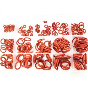 225 PCS VMQ Grade Silicone O Ring Assortment Rubber Silicone Seal Kit Red, Sizes from 6 mm O.D. to 20 mm O.D.