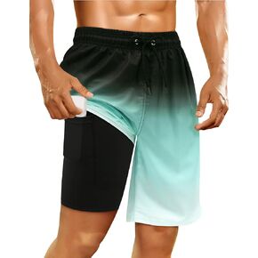 Mens Swim Trunks with Compression Liner Mens Bathing Suit 9 Inch Quick Dry Mens Board Shorts Swimwear Mens Swim Shorts
