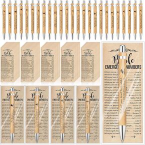 25 Sets Christian Gifts Bulk, Religious Bookmarks and Bible Verse Pens Christian Bamboo Pens 2'' x 6'' Emergency Numbers Bible Bookmarks Church Gifts Supplies for Teacher Volunteer