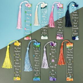 8 Sets Teacher Appreciation Acrylic Bookmarks Teachers Gifts Thank You Gifts from Students Graduation Gift Back to School Transparent Acrylic Cute Floral Bookmarks with Tassel for Women Teacher Gifts in Kuwait