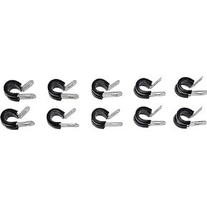 A-Team Performance - 3/16-Inch Stainless Steel Line Clamp with Removable Neoprene Rubber Cushion - Brake Fuel Oil Lines Ignition Wires Battery Cables Protection - Metal Clamp Tube Holder 10 Pack