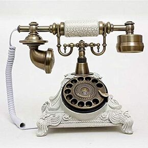 XICHEN Resin Imitation Copper Vintage Style Rotary Retro Old Fashioned Rotary Dial Home and Office Telephone Classic White