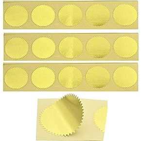 200 Pack Embossing Stickers Blank Metallic Gold Certificate Seals Embossed Foil Stickers Scallop Edge Stickers Embosser Stamp Sealing Blank Certificate Round Self-Adhesive Stickers Notary Seals(Gold) (200)