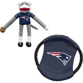 Littlearth NFL New England Patriots Sock Monkey and Flying Disc Pet Toy Combo Set, Team Color, (3C00932-PATS)
