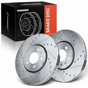 A-Premium 11.34 Inch (288mm) Front Drilled and Slotted Disc Brake Rotors Set Compatible with Select Volkswagen Models - Jetta 1999-2006, Golf 1999-2006, Beetle 1999-2010, GTI 2006 2-PC Set