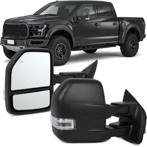 OCPTY Tow Mirrors Compatible with for 2015 2016 2017 2018 2019 2020 For Ford For F150 Pickup Truck Mirrors Power Adjusted Heated Turn Signal Light With Temperature Sensor Towing Mirrors LH RH