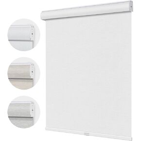 MiLin Blackout Roller Shades for Window Cordless Roller Blinds for Windows Room Darkening Shades with Fabric-Covered Valance and Bottom Rod Jacquard Fabric (Blackout Beige, 33 3/4" W x 72" H)