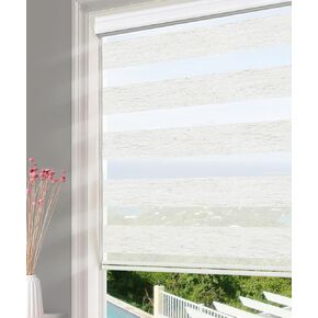 Homebox Zebra Blinds for Indoor Windows Shades, Faux Linen Roller Window Shades Light Filtering Window Treatments Light Control 35 Inch Blinds, 35" W x 72" H Cream White