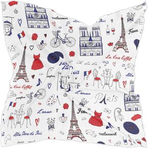 Square Scarf Paris Eiffel Tower Silk Feeling Bandanas Head Scarfs Hair Wraping Neckerchief for Women 23.6 Inch