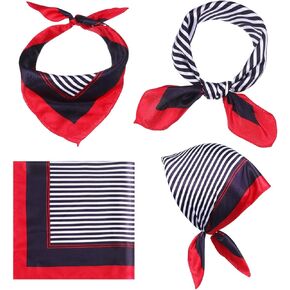 4 Pieces Sailor Scarf Satin Silk Feeling Head Scarf Flight Attendant Scarf Formal Square for Women