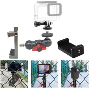Aluminum Fence Mount Set- for Smartphone and Mevo Start &Action Camera ，Fence Camera Mount，for Tennis, Baseball, Football Games Recording, ZK0001