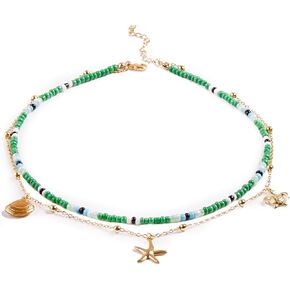Handmade Multilayered Colorful Seed Beads Choker Necklace – Boho Starfish Creative Beach Jewelry for Women and Girls – Summer Necklace