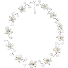 Intricate Cultured Freshwater White Pearl Flower Link .925 Sterling Silver Choker Necklace