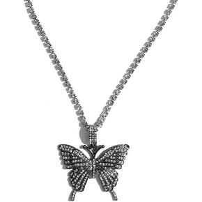 Asphire Sparking Rhinestone Butterfly Pendant Necklace Iced Out Butterfly Tassel Choker Necklaces Set Punk Shinny Tennis Chain Necklace for Women E Girls