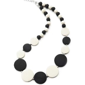 COOLSTEELANDBEYOND Wood Circle Disc Beads Chain Choker Collar Statement Necklace, Dress Party Event, Unique