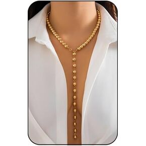INENIMARTJ Gold Bead Necklace for Women Small Round Ball Beaded Chain Pendant Y-Necklace Gold Bohemian Ball Bead Choker Necklace for Girls Gifts