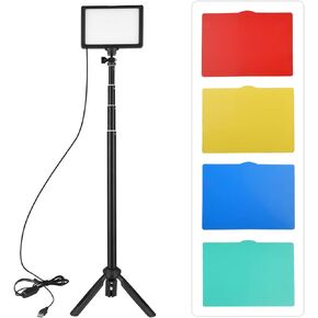 Andoer USB LED Video Light Kit Photography Lighting 3200K-5500K 120pcs Beads 14-Level Dimmable with 148cm/58in Adjustable Height Tripod Stand 5pcs White Red Green Blue Filters Triple Cold Shoe Mount