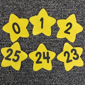 Really Good Stuff Carpet Mark-Its, Set of 26 , Each 5" by 5"– Numbers 0-25 – Star-Shaped Yellow Spots - Classroom Décor, Preschool and Elementary Classroom Must Haves, Sit Dots, Teacher Supplies