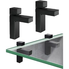 2 Pieces Glass Shelf Bracket Black Floating Shelf Bracket AdjustableClamped Glass Shelves ,Heavy Duty Brackets Clamp Clip Holder , for 3-28mm Glass Wood Board Shelves Wall Mount
