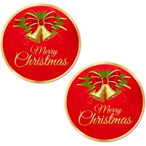 40 Merry Christmas Stickers, 2 Inch Big Round Glossy Labels, Great for Holiday Season Gifts, Gift Bag, Cards, Envelopes, Boxes, Tags, and Supplies. Made in USA