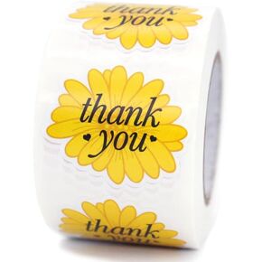 Yellow Thank You Stickers Roll Small Business 500 Pcs Cute Flowers Shape Gift Wrapping Supplies Big Seal Stickers Labels for Packaging