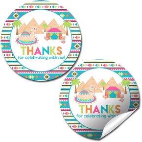 Ancient Egypt with Pyramids Birthday Thank You Sticker Labels for Kids, 40 2" Party Circle Stickers by AmandaCreation, Great for Party Favors, Envelope Seals & Goodie Bags