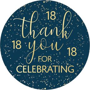 Navy Blue and Gold Birthday Favor Stickers - Gold Bday Thank You Labels, Envelope Seals, Candy Stickers - 1.75 in. - 40 ct - Adult Birthday Party Supplies (18th Birthday)