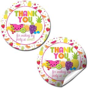 Tutti Fruitti Birthday Party Thank You Sticker Labels, 40 2" Party Circle Stickers by AmandaCreation, Great for Party Favors, Envelope Seals & Goodie Bags
