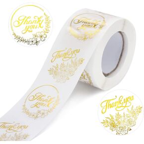 Gold Foil Thank You Stickers Roll for Small Business 500 Pcs Round Clear Wedding Stickers 2 Designs Glitter Flowers Seal Stickers Labels 1.5 Inch