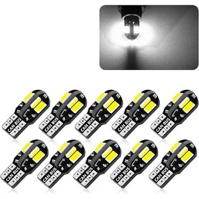 10 PCS T10 Decoding Driving Light, 5730-8SMD W5W 194 600LM PC Width Lamps, Universal 360° Illumination Strong Light Penetration License Plate Light, Suitable for Most Car Models (White)