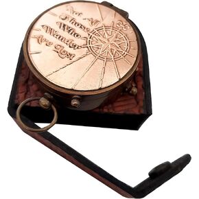 Vintage Nautical Compass Antique Not All Those Who Wander are Lost Solid Brass & Copper Compass Leather Case
