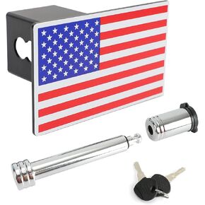 Winunite 2" Trailer Hitch Cover with Locking Pin for Rear Tow Receiver Classic USA American Flag Hitch Receiver Cover for Trucks Cars