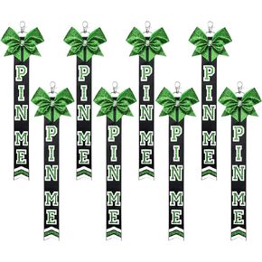 DEEKA Cheer Pin Me Ribbon for Backpack Glitter Cheerleader Keychain Bulk Cheer Gifts Cheer Bow Keychain Bag Tag Cheer Clothes Pin Charms
