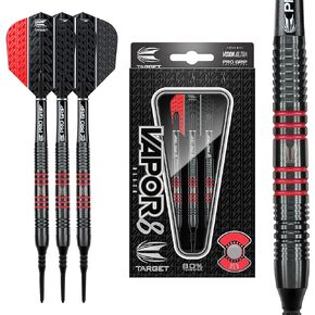 Target Darts Vapor 8 Black Red 19G 80% Tungsten Soft Tip Darts Set, 100445