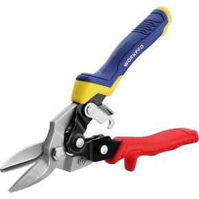 WORKPRO 8 Inch Aviation Snips, Straight Cut, Heavy Duty Metal Cutter with Safety Latch and Non-slip Handle, Cr-V Steel Sharp Teeth, Aviation Snips for Cutting Metal Sheet