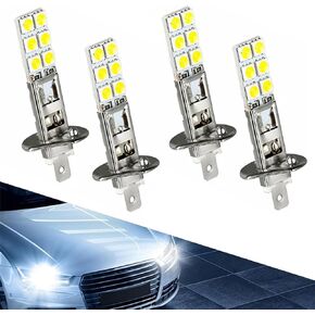 4 PCS H1 Car LED Fog Lighting Bulb, 5050-12SMD 360 Degree High Brightness Transmission Anti-Fog Bulb Replacement, Plug-and-play, Universal for Most Car Exterior Lighting (White)