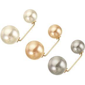 MECCANIXITY Pearl Brooch Pins 1.4 Inch Metal Faux Pearl Decorative Collar Safety Pins Clips for Women Clothing Dress Pants Trousers Skirt Waist, Gray/White/Gold, 3pcs