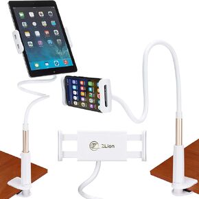 360 Degree Tablet Holder, 31-Inch-Long Gooseneck Phone Holder with Clamp, Tablet and Cell Phone Holder for Treadmills or Furniture, Tablet Holder for Online Class, Reading, Watching and More