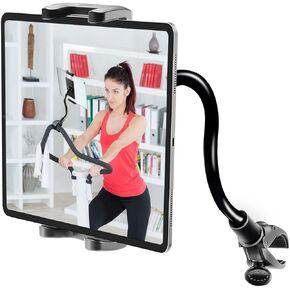Gooseneck Spin Bike Mount Tablet Holder for 4-13" iPad & Phone Indoor Exercise Bike Tablet Stand Clamp for Stationary Bicycle, Treadmill, Spinning Bike, Stroller Handlebars, Ellipticals etc