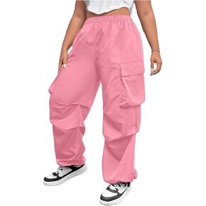 Women's Plus Size Cargo Pants Elastic Waist Flap Pocket Straight Leg Workout Pants Streetwear Trousers